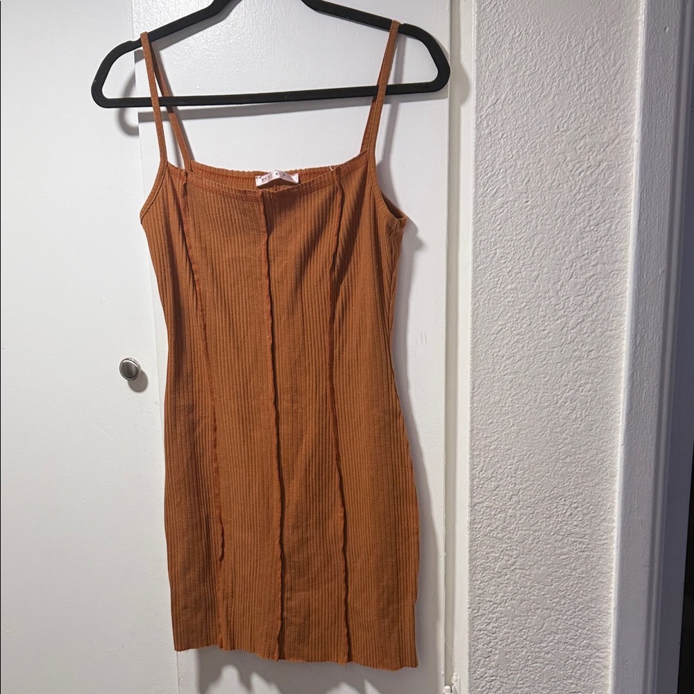 Blue Blush Rust Ribbed Mini Dress